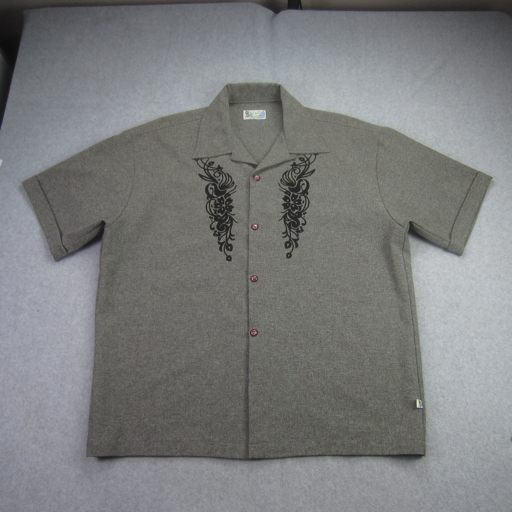 BC‎ Ethic Lounge Shirt Mens XL Gray Short Sleeve Button Up Smooths Fit Tribal